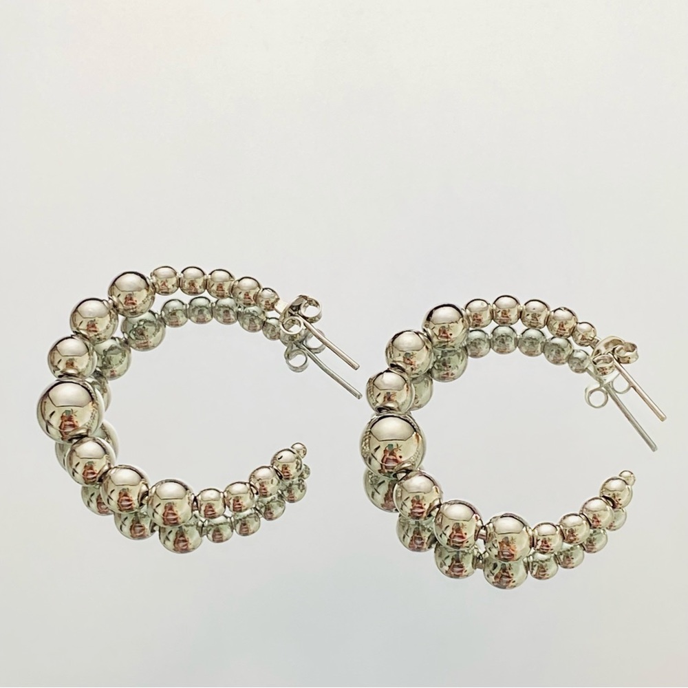 Silver Beaded Hoops - Picture 5 of 9